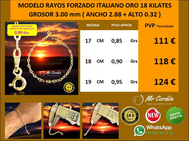 Pulsera RAYOS Italiana 3 mm 18 cm Oro 18 Kilates