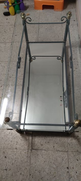 MESA SALON CENTRO FORJADO CRISTAL Y ESPEJO.