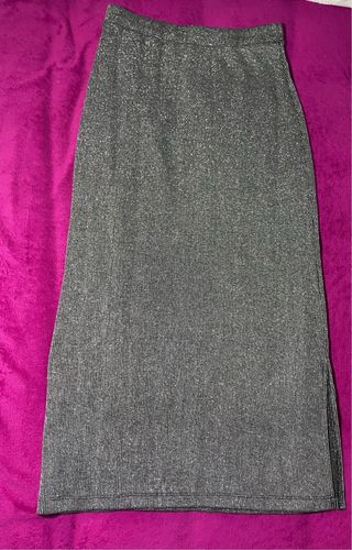 Falda larga plateada mango