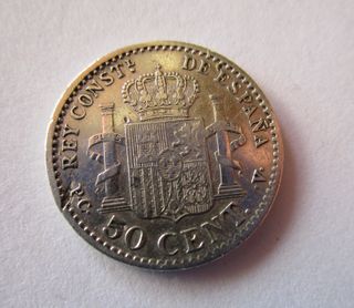 ALFONSO XIII . 50 CENTIMOS DE PLATA .ESTRELLAS 1-0