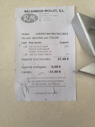 Motor ventilador horno Teka HT-610