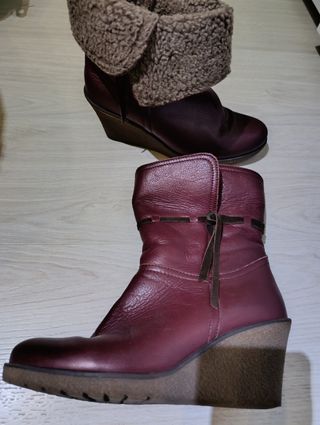 Botines piel granate y borreguito interi