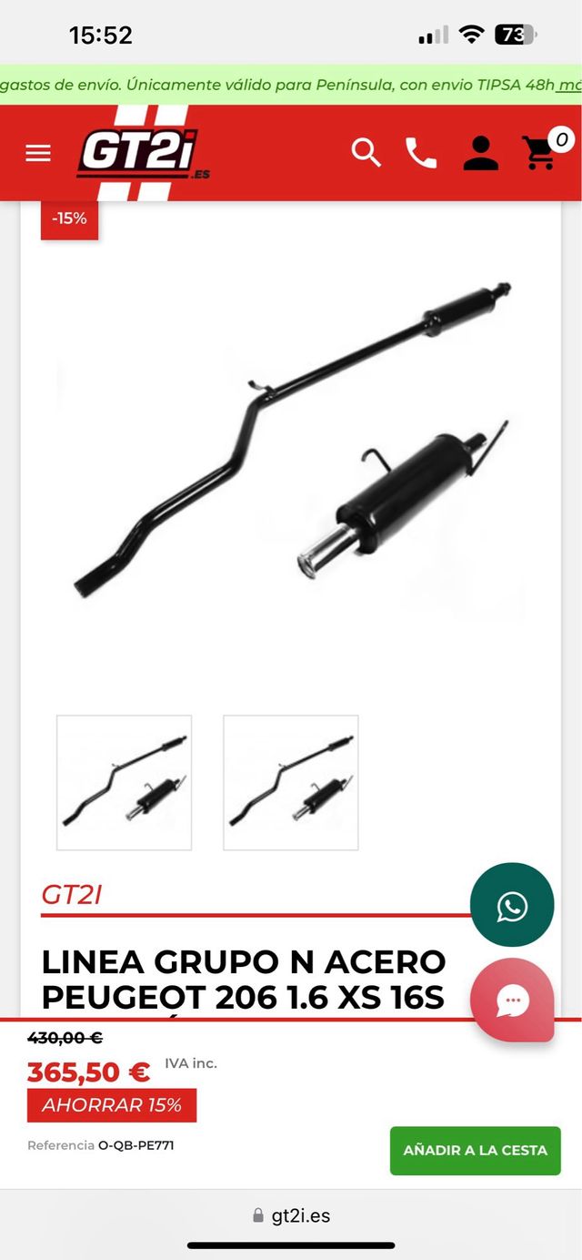 Escape gt2i para peugeot 206 1.6 16v