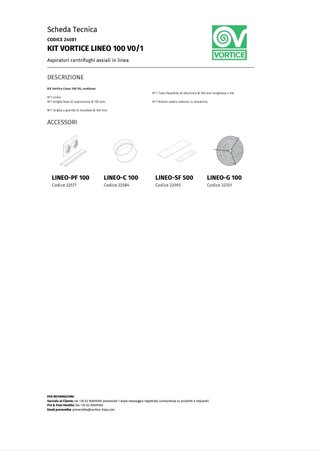 Kit Vortice LINEO 100 V0/1
