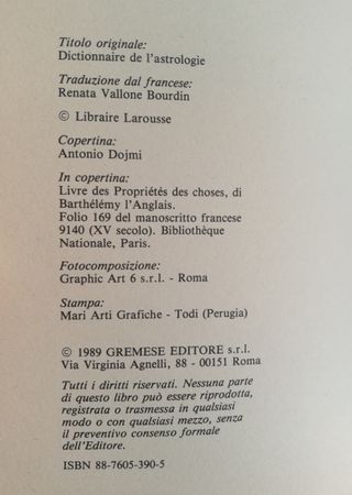 libro DIZIONARIO DI ASTROLOGIA - collezione