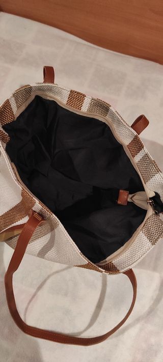 Bolso mujer rayas beige 