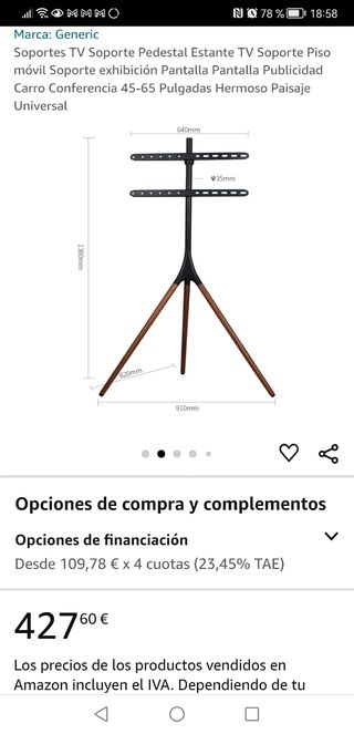 Trípode de TV madera y hierro hasta 65'