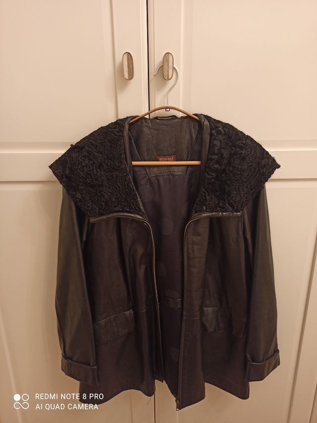 Chaquetón de piel negro mujer