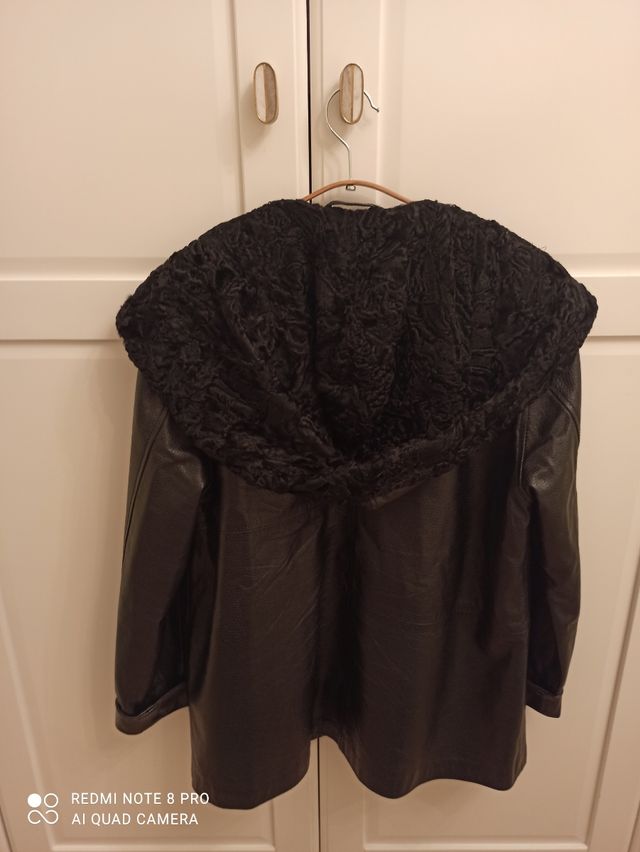 Chaquetón de piel negro mujer