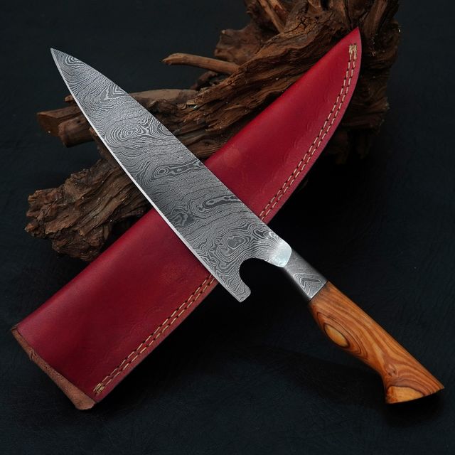 Coltello cuoco fatto a mano in acciaio damasco