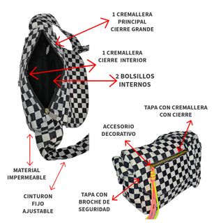 Bolso Bandolera para Mujer Diseño a Cuadros Gris