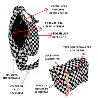 Bolso Bandolera a Cuadros para Mujer Diseño Negro