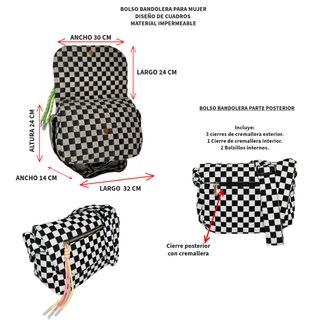 Bolso Bandolera a Cuadros para Mujer Diseño Negro