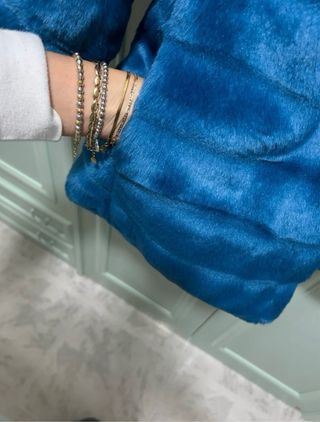 Cappottino double-dace in pelliccia e piuma