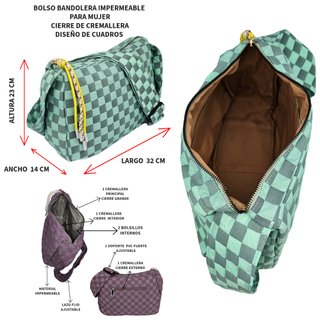 Bolso Bandolera a cuadros para Mujer Azul Claro