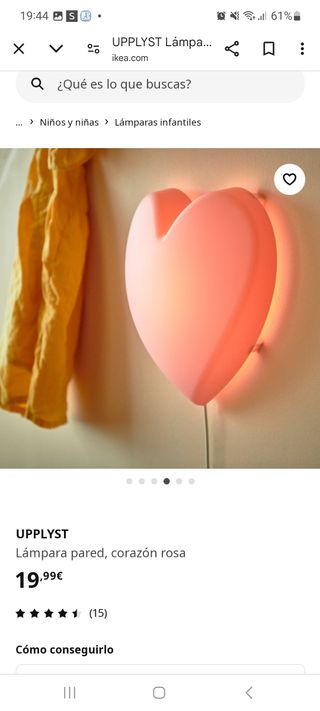 Lampara de pared infantil ❤️ Corazon