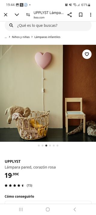 Lampara de pared infantil ❤️ Corazon