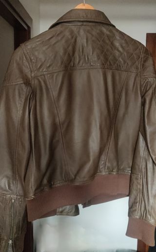 Cazadora piel marrón mujer 