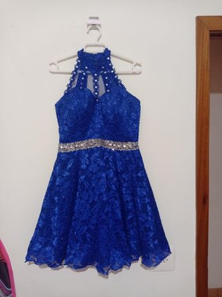 Vestido de fiesta azul brillo plateado talla 40