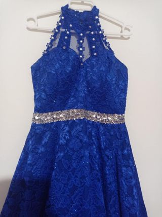 Vestido de fiesta azul brillo plateado talla 40