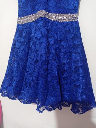Vestido de fiesta azul brillo plateado talla 40