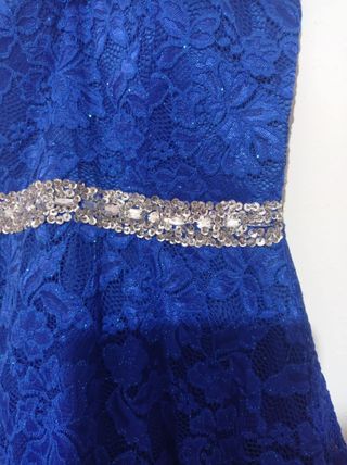 Vestido de fiesta azul brillo plateado talla 40