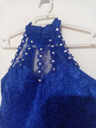 Vestido de fiesta azul brillo plateado talla 40