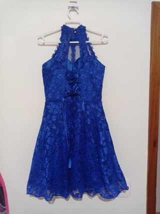 Vestido de fiesta azul brillo plateado talla 40