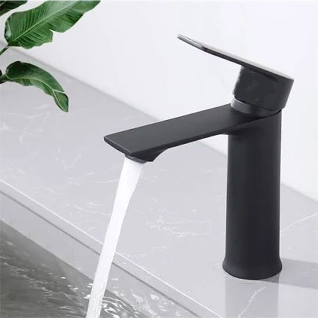Grifo Lavabo Negro, Agua Caliente-Fría Caño Bajo