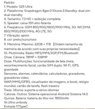 (Réplica) Smartphone SANSUNG S25 (Novo)