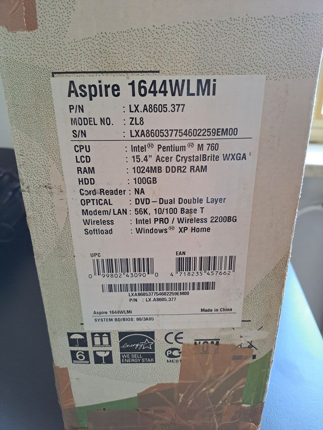 Notebook Acer Aspire 1644WLMi 15.4" Pentium DVD