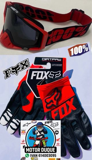 Pack guantes fox y gafas 100% mtb bici