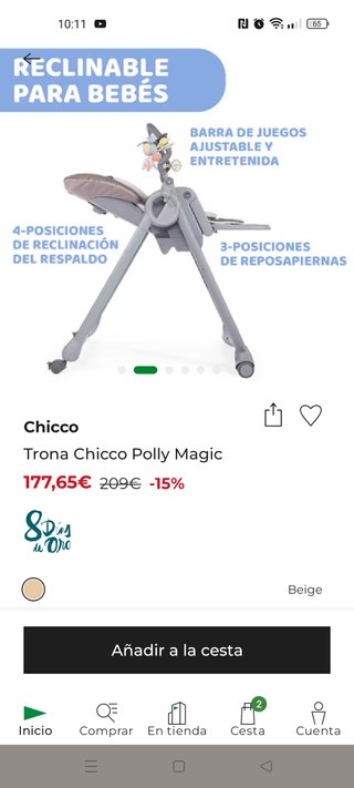 Trona Chicco Polly Magic reclinable bebé