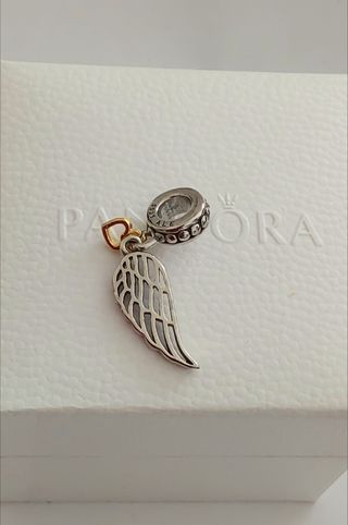 Charm colgante coazon ala ángel plata