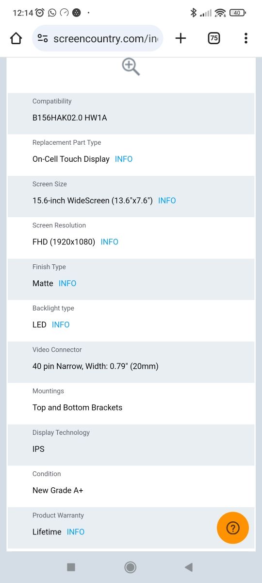 Pantalla Táctil Touchscreen 15.6"