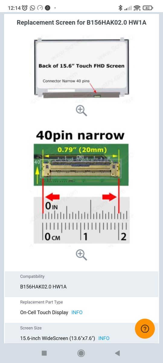 Pantalla Táctil Touchscreen 15.6"