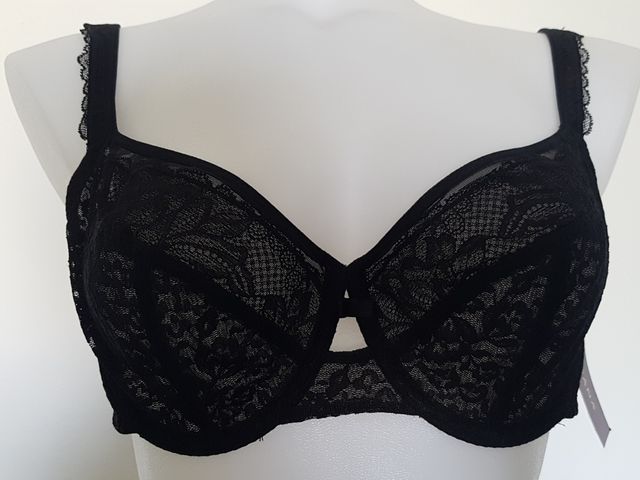 Sujetador de encaje y aros, negro, 100 B