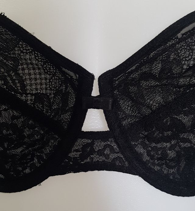 Sujetador de encaje y aros, negro, 100 B