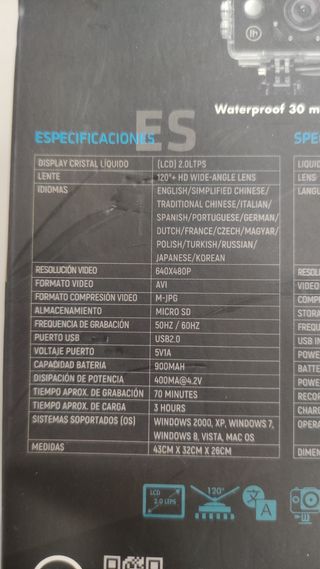 Cámara deportiva acción tipo GoPro