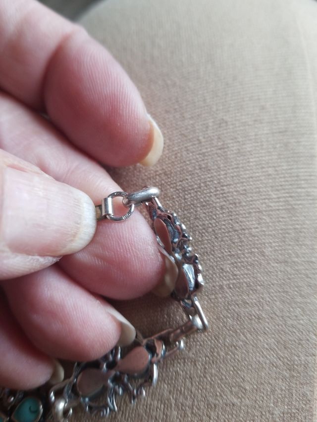 Pulsera plata de ley envejecida esmaltada turquesa