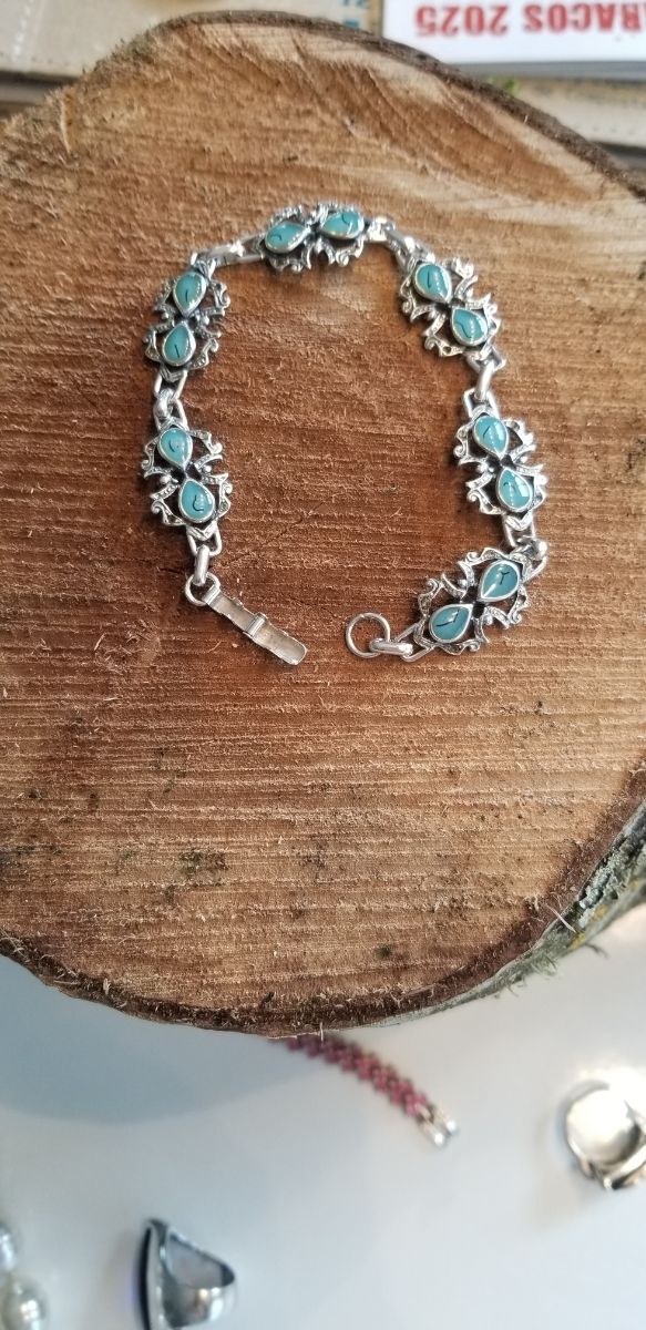 Pulsera plata de ley envejecida esmaltada turquesa