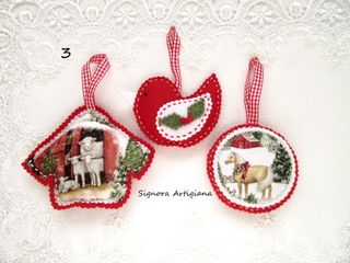 Addobbi Natalizi Fatto a mano. Feltro Tessuto 3pz