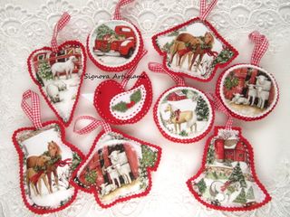 Addobbi Natalizi Fatto a mano. Feltro Tessuto 3pz