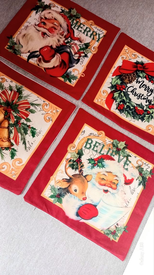 Lote de 4 capas de almofadas 45x45cm com motivos natalícios