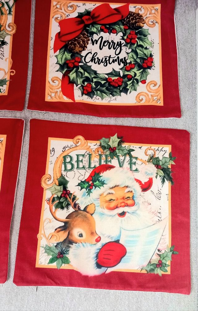 Lote de 4 capas de almofadas 45x45cm com motivos natalícios