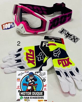 Guantes fox pitbike y gafas 100% enduro cross