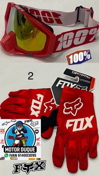 Gafas moto 100% y guantes fox pitbike enduro cross