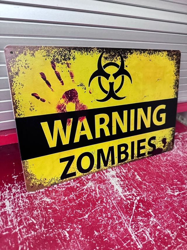 Cartel de chapa Peligro Zombies Warning