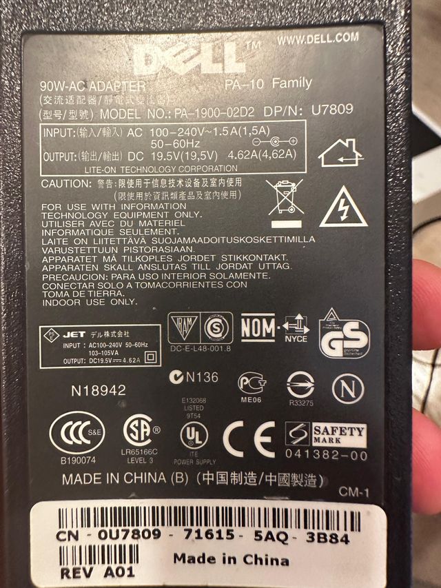 carfador portatil Dell 19,5V 90w EU enchufe