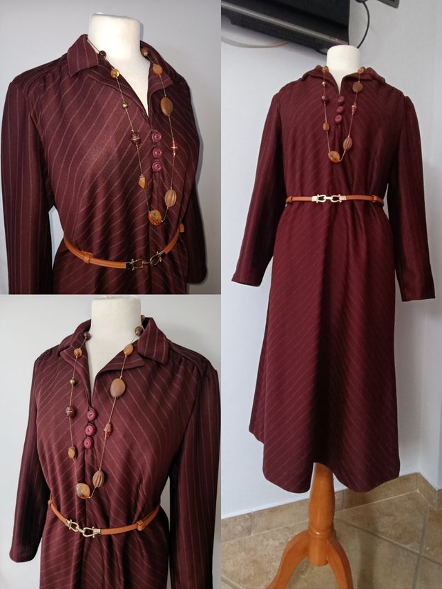 Vestito donna bordeaux gessato vintage
